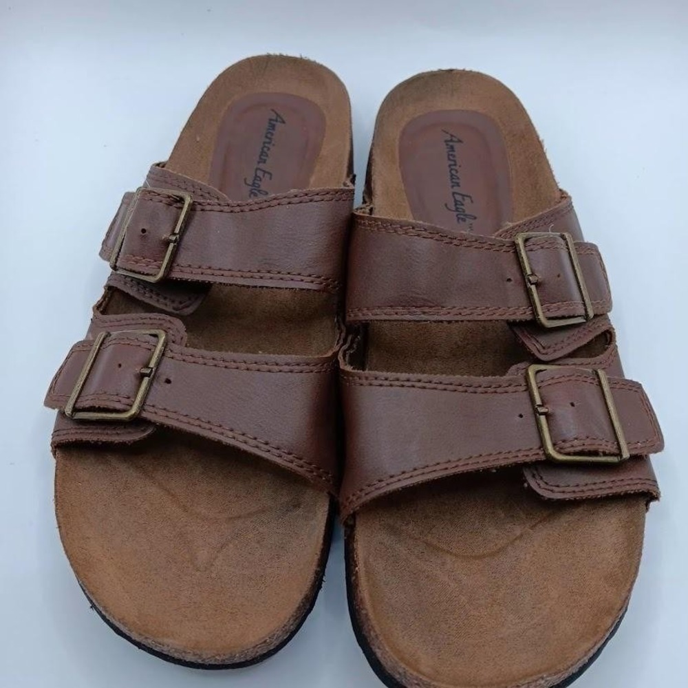 American Eagle Shoes Womens Size 7.5 Double Strap Slip On Sandals Buckle Comfort - Picture 8 of 8